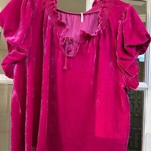 Free People Velvet Ruffle Sleeve Top - Fuchsia Pink